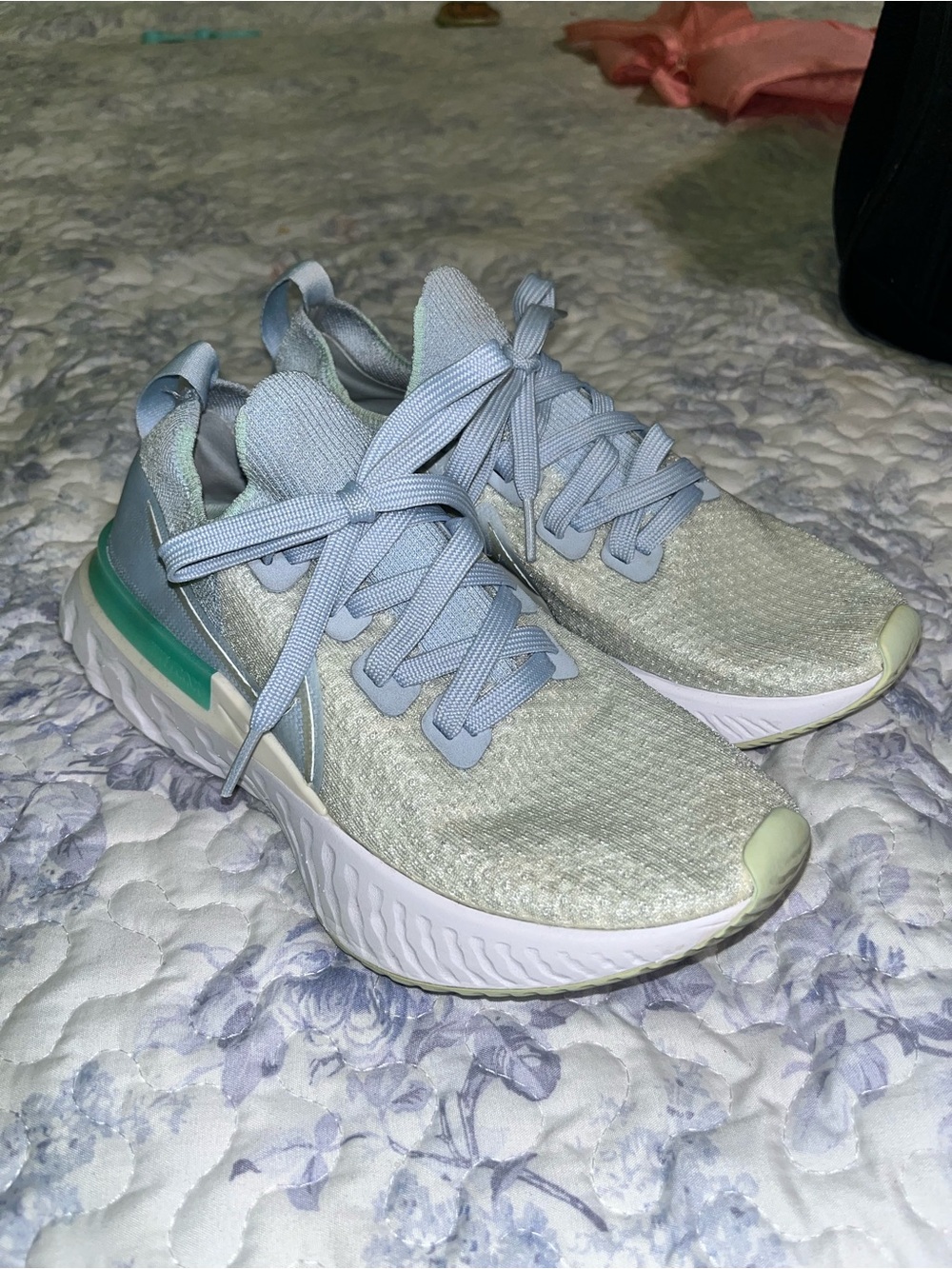 Nike Women's Light Blue and Mint Green Running Shoes